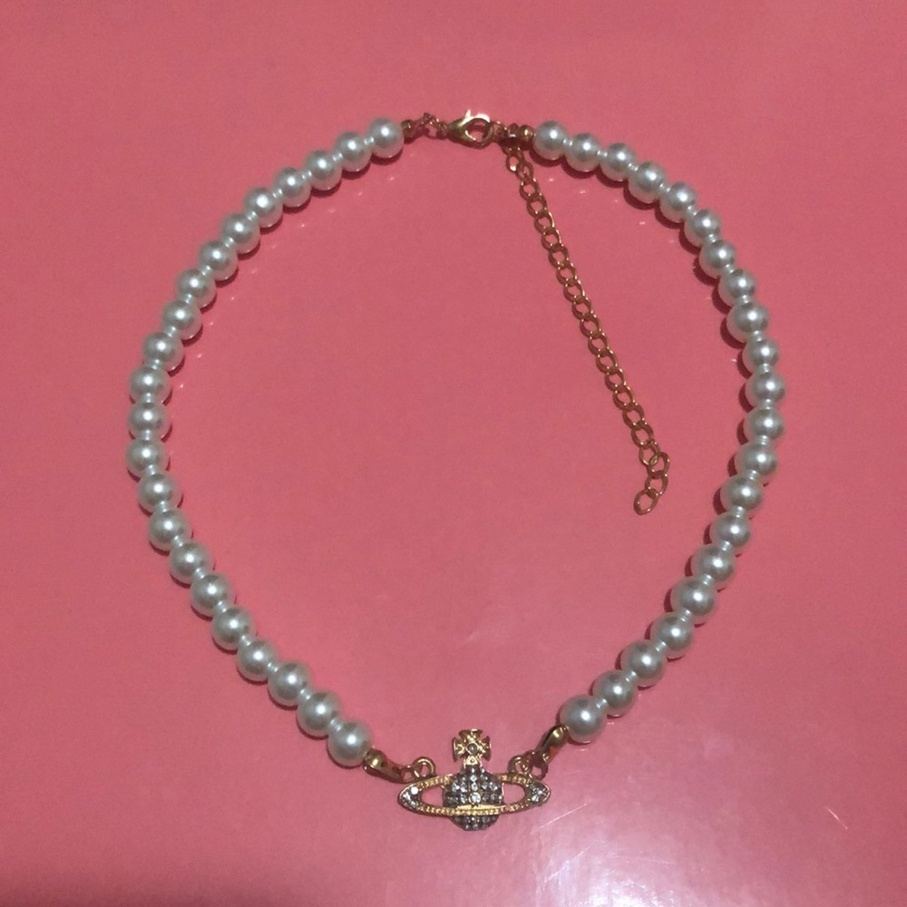 Saturn Orb Pearl Gold Necklace
